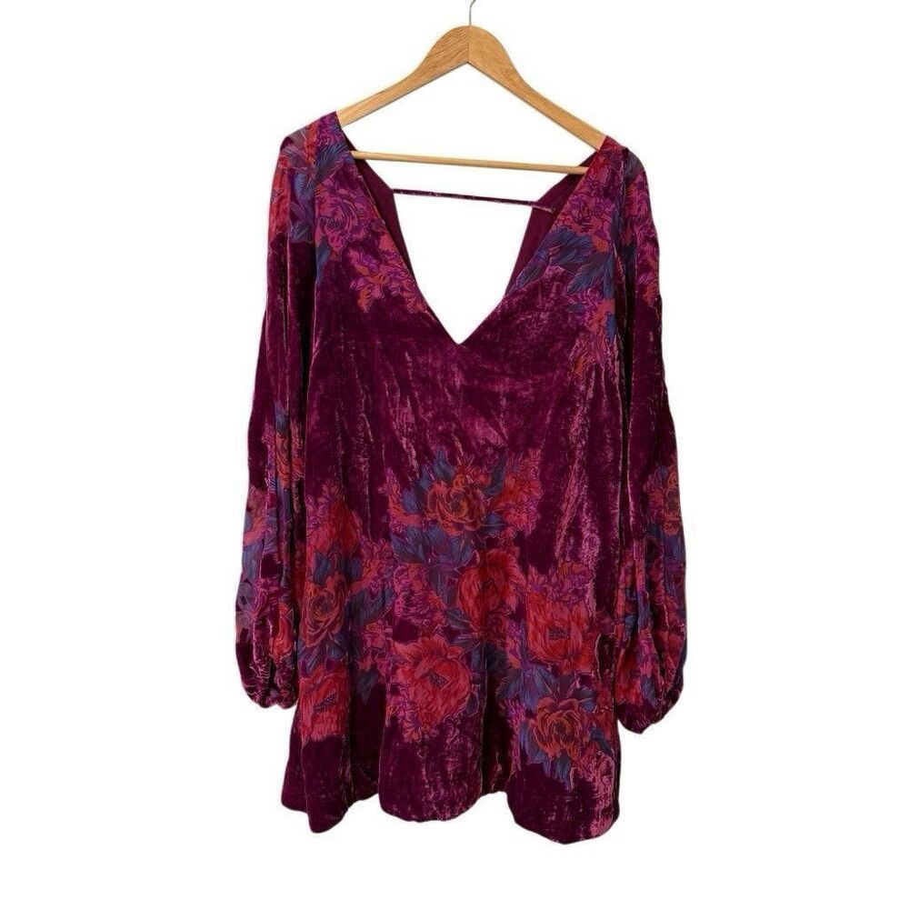 Free People Misha Velvet Burnout Dress Size Large Pink Purple Floral